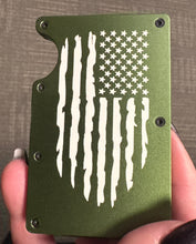 Load image into Gallery viewer, Custom Engraved Slim Wallet | Engraved Wallet | Distressed American Flag| Gift for Best Man | Custom  | Card Wallet | Metal Wall