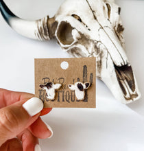 Load image into Gallery viewer, Steer Head Cowhead Cowhide Stud Earrings