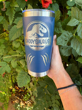 Load image into Gallery viewer, 20oz Laser Engraved Tumbler | Daddysaurus | Jurassic Park Inspired | Custom Tumbler | Personalized | Gift for Dad | Dinosaur Lover