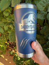 Load image into Gallery viewer, 20oz Laser Engraved Tumbler | Daddysaurus | Jurassic Park Inspired | Custom Tumbler | Personalized | Gift for Dad | Dinosaur Lover
