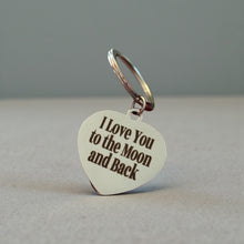 Load image into Gallery viewer, “I Love You to the Moon and Back” Heart Keychain — Romantic Gift — Anniversary / Valentine’s / Couples Keepsake