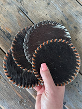 Load image into Gallery viewer, Real Cowhide Coasters Set of 4 | Hair on Hide Western Coasters | Rustic Leather Drink Coasters | Farmhouse Ranch Decor | Cowboy Bar Coasters | Housewarming Gift