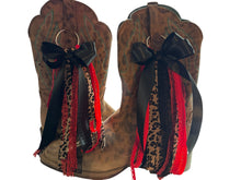 Load image into Gallery viewer, Cowgirl Boot Bows | Western Boot Accessories | Rodeo Outfit Ribbon Bows | Leopard Lace Boot Charms | Country Concert Outfit | Gift for Her