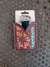 Load image into Gallery viewer, Hand Tooled Leather Boot Wallet with Flower and Southwest Bar