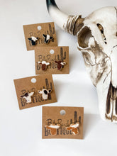 Load image into Gallery viewer, Steer Head Cowhead Cowhide Stud Earrings