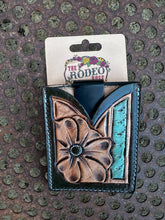 Load image into Gallery viewer, Hand Tooled Leather Boot Wallet with Flower and Southwest Bar