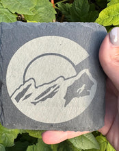 Load image into Gallery viewer, Set of 4 Slate Coasters | Colorado Flag with Mountains | Laser Engraved | Square Coaster | Wedding Gift | Nature Lover | Colorado Gift