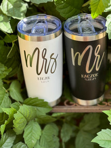 Mr. and Mrs. Tumbler Gift Set | Personalized Bride Groom Name |Anniversary | Wedding Gift | Laser Engraved 20oz