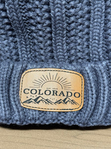 Custom Leather Patch Colorado Beanie | Winter Hat | Custom Beanie | Women’s Winter Hat | Colorado Gift | Rocky Mountains | Pom Pom Beanie