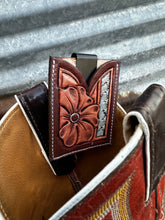 Load image into Gallery viewer, Hand Tooled Leather Boot Wallet with Flower and Southwest Bar
