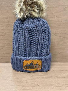 Custom Leather Patch Colorado Beanie | Winter Hat | Custom Beanie | Women’s Winter Hat | Colorado Gift | Rocky Mountains | Pom Pom Beanie