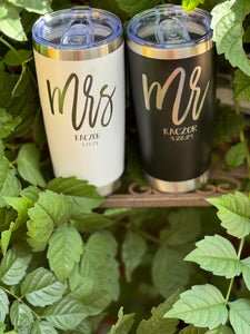 Mr. and Mrs. Tumbler Gift Set | Personalized Bride Groom Name |Anniversary | Wedding Gift | Laser Engraved 20oz