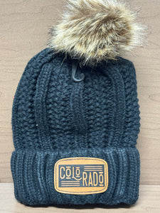 Custom Leather Patch Colorado Beanie | Winter Hat | Custom Beanie | Women’s Winter Hat | Colorado Gift | Rocky Mountains | Pom Pom Beanie