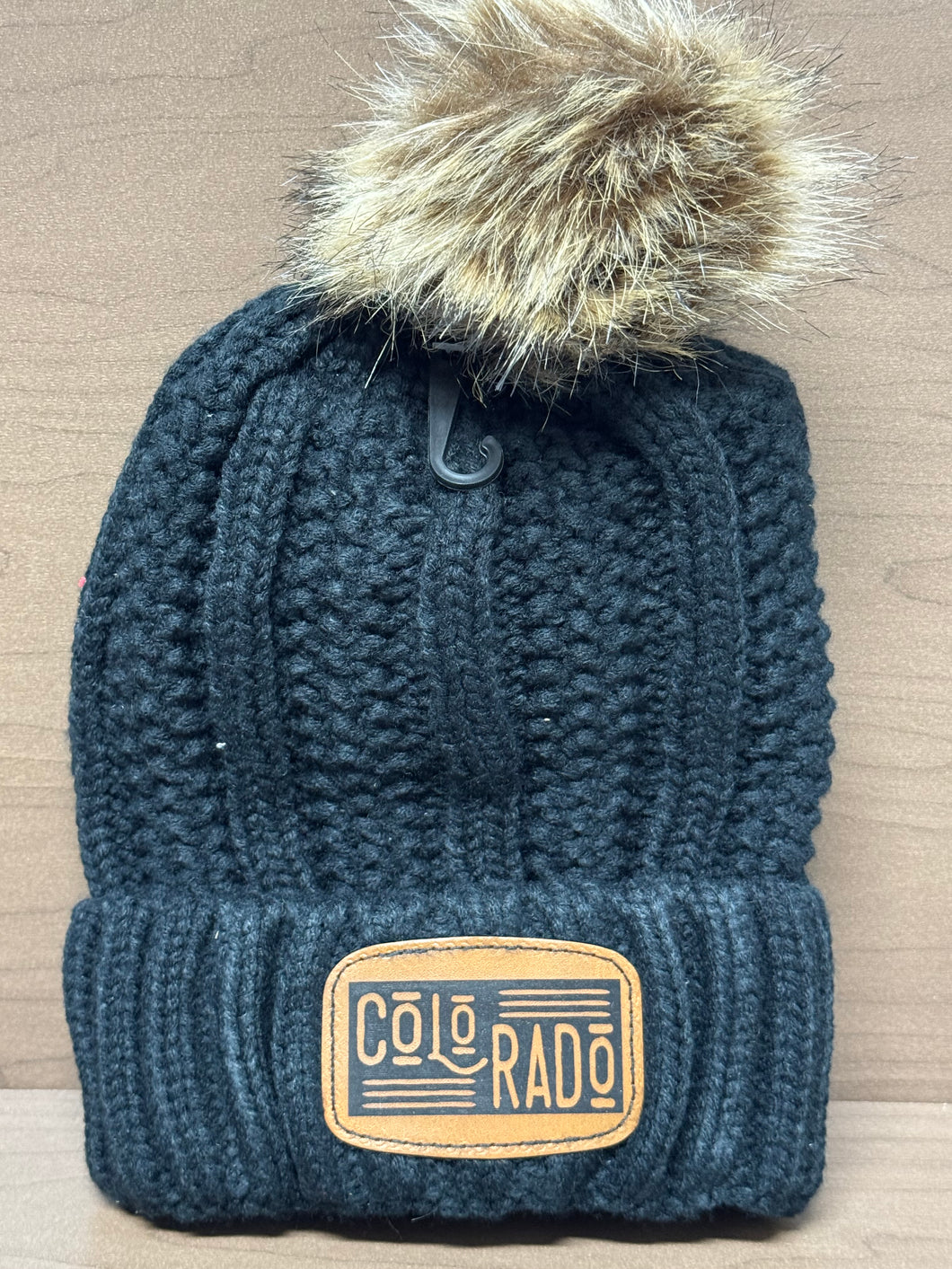 Custom Leather Patch Colorado Beanie | Winter Hat | Custom Beanie | Women’s Winter Hat | Colorado Gift | Rocky Mountains | Pom Pom Beanie