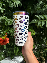 Load image into Gallery viewer, 20oz Laser Engraved Tumbler | Full Wrap Leopard Print | Custom Tumbler | Personalized | Rainbow Tumbler
