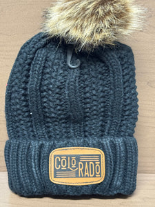 Custom Leather Patch Colorado Beanie | Winter Hat | Custom Beanie | Women’s Winter Hat | Colorado Gift | Rocky Mountains | Pom Pom Beanie