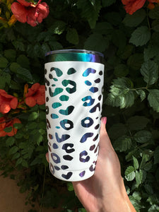 20oz Laser Engraved Tumbler | Full Wrap Leopard Print | Custom Tumbler | Personalized | Rainbow Tumbler