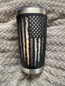 20oz Laser Engraved Tumbler | Distressed American Flag | USA | Custom Tumbler | Personalized
