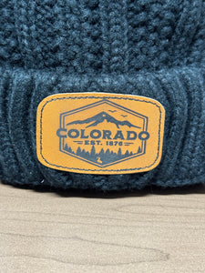 Custom Leather Patch Colorado Beanie | Winter Hat | Custom Beanie | Women’s Winter Hat | Colorado Gift | Rocky Mountains | Pom Pom Beanie