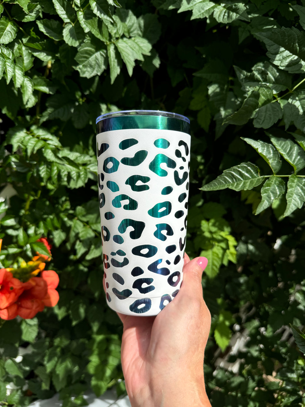 20oz Laser Engraved Tumbler | Full Wrap Leopard Print | Custom Tumbler | Personalized | Rainbow Tumbler
