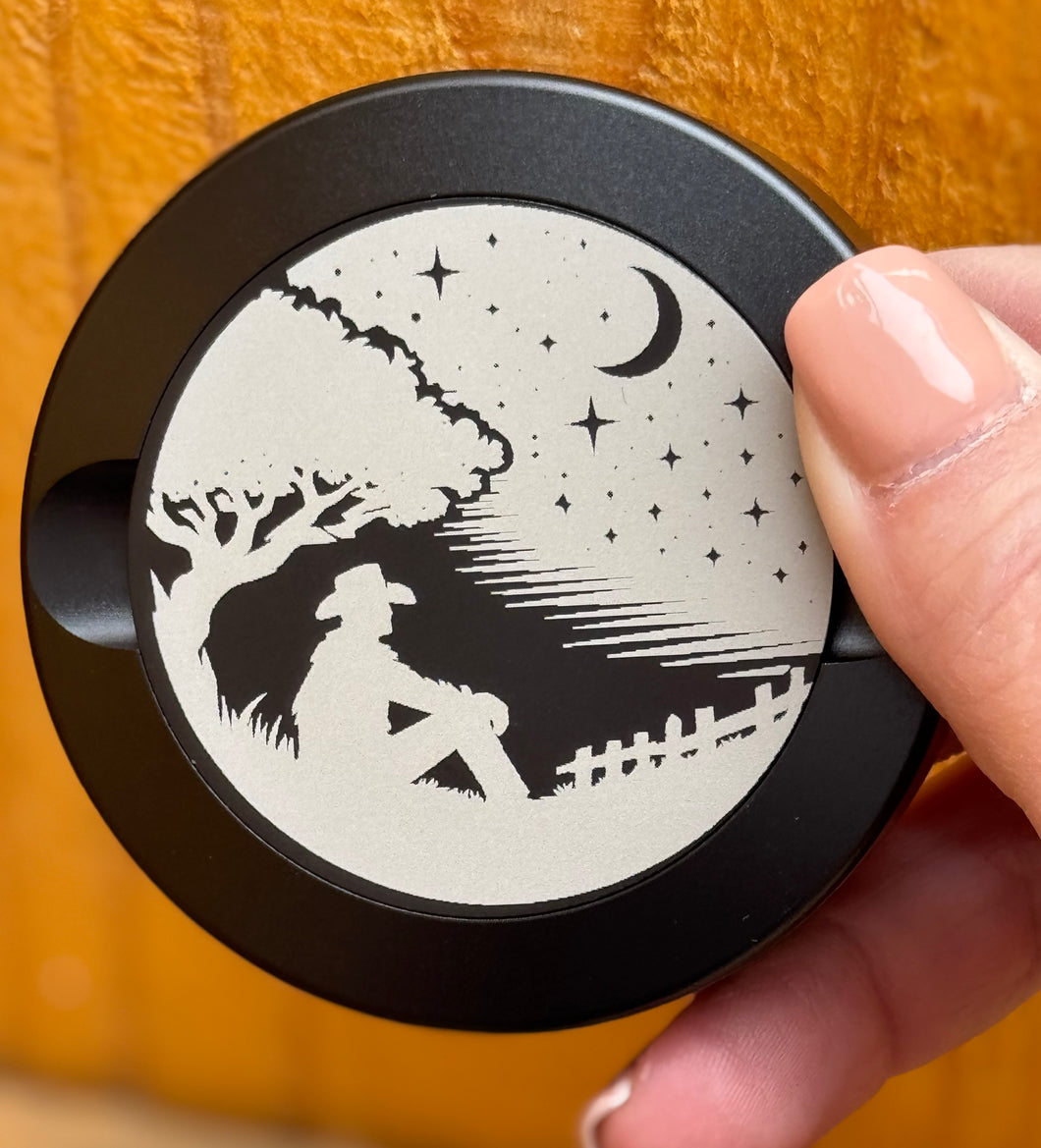Zyn Nicotine Pouch Tin | Snus Tin | Engraved Cowboy Under Night Sky | Aluminum Nicotine Pouch Tin | Zyn Tin