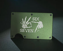 Load image into Gallery viewer, Minimalist Metal Wallet – Skeleton Hand “Six Seven” Engraved Wallet | 67 | Slim RFID Blocking Card Holder | Tactical Wallet for Men | EDC Gift
