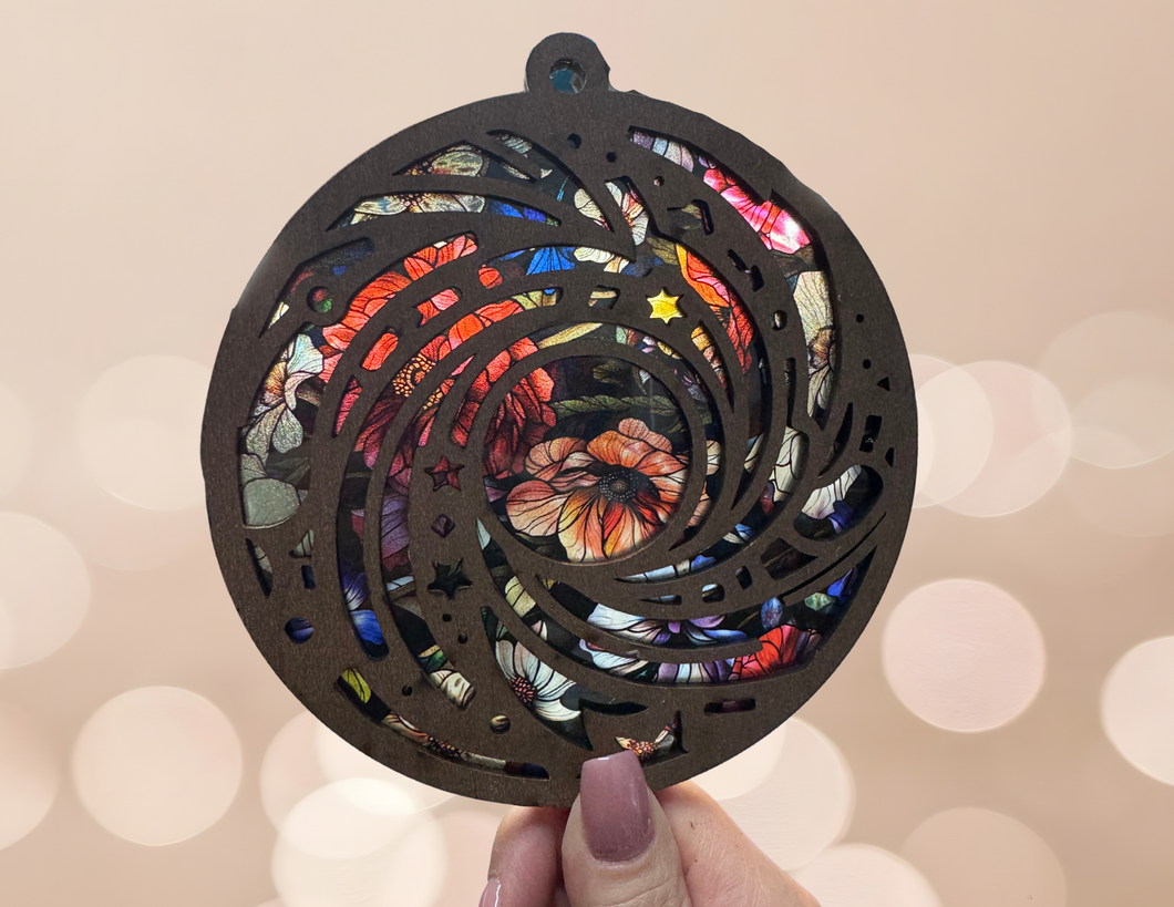 Galaxy Floral Sun Catcher – Stained Glass Style Window Hanging | Celestial Light Catcher | Cosmic Boho Decor