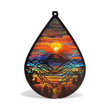 Load image into Gallery viewer, Mountain Sunset Stained Glass Sun Catcher – Teardrop Window Hanging | Rainbow Light Catcher | Laser Cut Boho Decor
