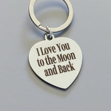 Load image into Gallery viewer, “I Love You to the Moon and Back” Heart Keychain — Romantic Gift — Anniversary / Valentine’s / Couples Keepsake
