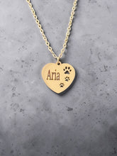 Load image into Gallery viewer, Personalized Pet Memorial Necklace | Custom Dog Name Necklace | Pet Loss Gift | Paw Print Heart Pendant | Sympathy Gift for Dog Mom
