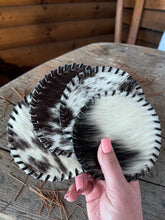 Load image into Gallery viewer, Real Cowhide Coasters Set of 4 | Hair on Hide Western Coasters | Rustic Leather Drink Coasters | Farmhouse Ranch Decor | Cowboy Bar Coasters | Housewarming Gift
