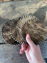 Load image into Gallery viewer, Real Cowhide Coasters Set of 4 | Hair on Hide Western Coasters | Rustic Leather Drink Coasters | Farmhouse Ranch Decor | Cowboy Bar Coasters | Housewarming Gift
