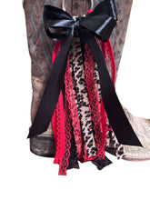 Load image into Gallery viewer, Cowgirl Boot Bows | Western Boot Accessories | Rodeo Outfit Ribbon Bows | Leopard Lace Boot Charms | Country Concert Outfit | Gift for Her
