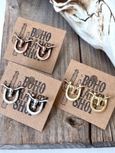 Load image into Gallery viewer, Western Style Horseshoe with Longhorn Skull Earrings
