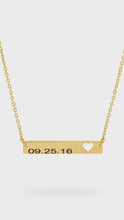 Load and play video in Gallery viewer, Personalized Date Bar Necklace | Custom Gold Bar Necklace | Anniversary Necklace | Wedding Date Necklace | Minimalist Jewelry Gift
