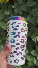 Load and play video in Gallery viewer, 20oz Laser Engraved Tumbler | Full Wrap Leopard Print | Custom Tumbler | Personalized | Rainbow Tumbler
