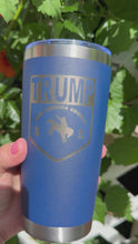 Load and play video in Gallery viewer, 20oz Laser Engraved Tumbler | Keep America Cowboy | Trump 2024 | Custom Tumbler | Personalized
