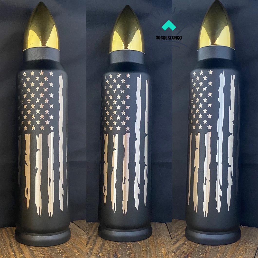 American Flag Powder Coated Bullet Thermos